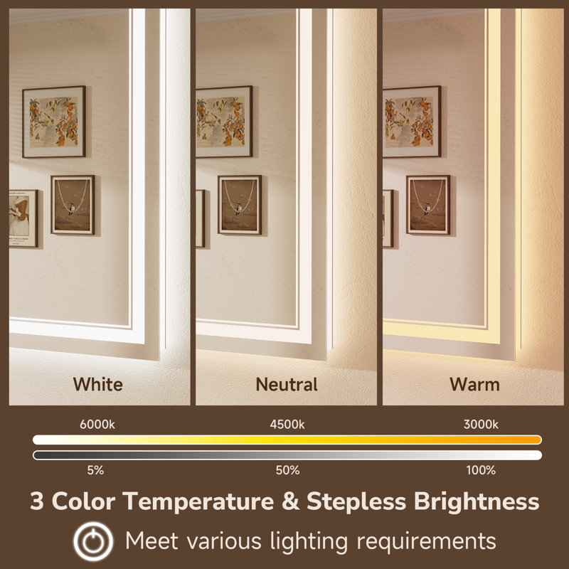 Frontlit and Backlit LED Bathroom vantiy Mirror,3 Color Dimmable Light & Anti-fog Tempered Glass mirror, Rectangle, 36" x 24"