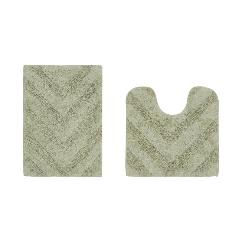 Annaclara Premium 100% Cotton 1990 GSM 2-Piece Tufted Chevron Bath Rug Set with Non-Slip Spray Latex Backing, OEKO-TEX® Certified, Super Absorbent and Machine Washable, Sage