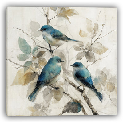Morning Song Gathering - Trio of Birds Canvas Art