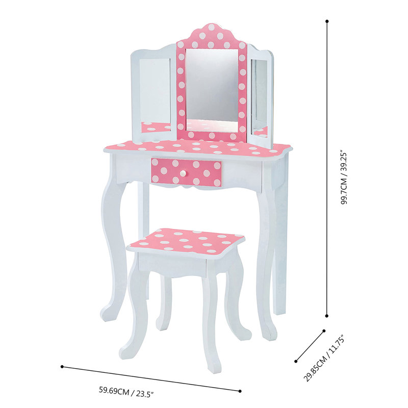 Wafrt Kids Vanity Set with Mirror, Pink/White