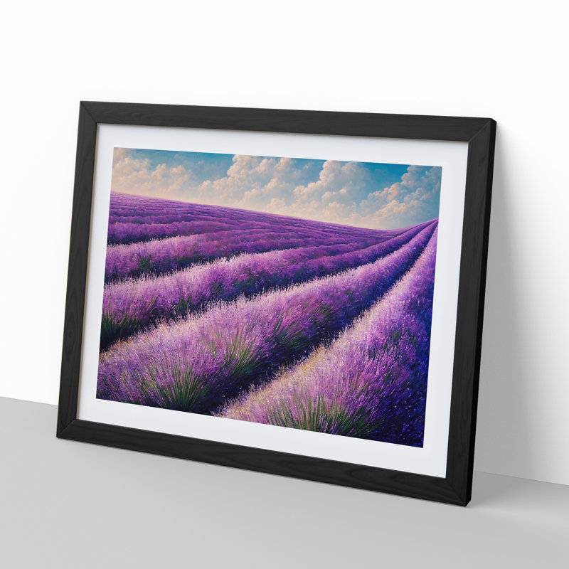 XH1022-7118X Precious Lavender Flower Field - Single Picture Frame Print, Black, 46cm H x 64cm W
