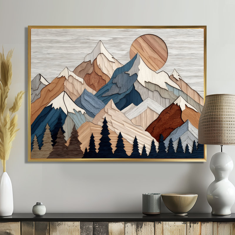 «Blue Bold Mountains Landscape», impression sur toile abstraite bleue, Reproduction avec cadre flottant, H 20 po x l 12 po