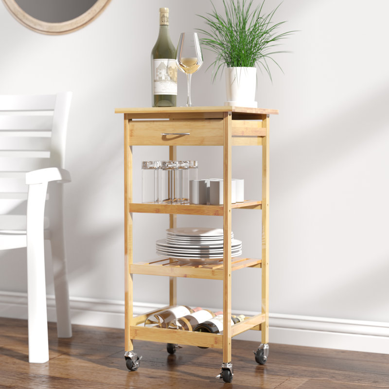 15.8 " W Kitchen Cart with Solid Wood Top