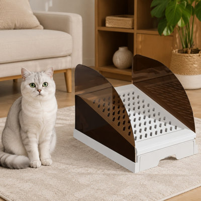 Ces petits marchepieds inclinés en plastique blanc pour bacs à litière aident les chats à accéder à des bacs de différentes tailles ; la conception à grande marche est antiadhésive, réglable en hauteur et facile à nettoyer.