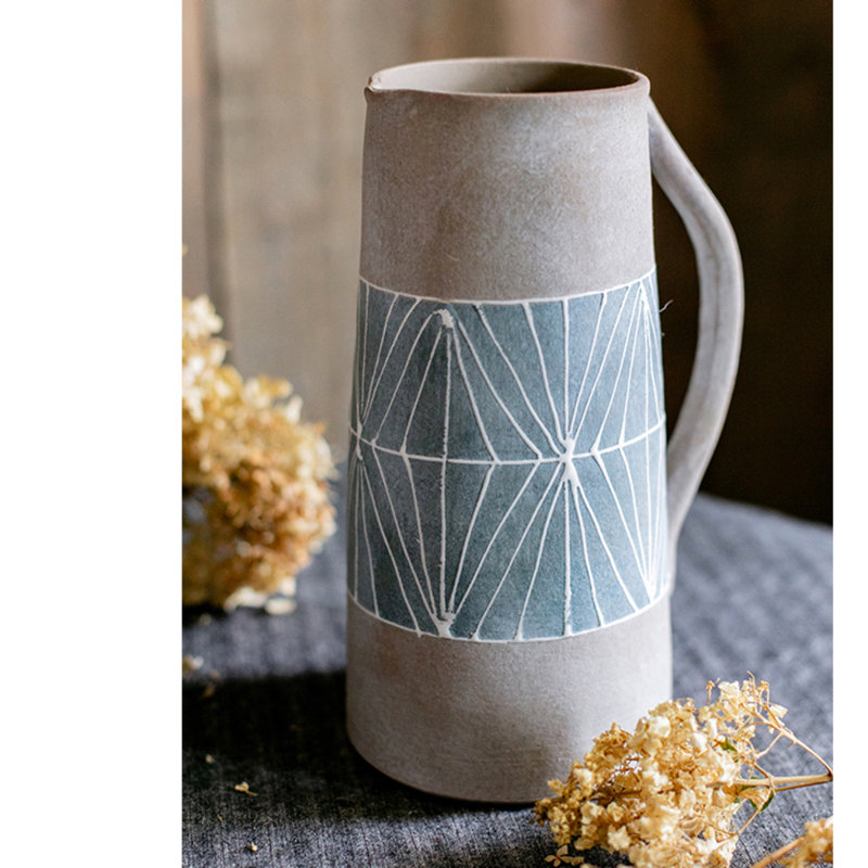 Vase de table en terre cuite gris / bleu 6,5 po