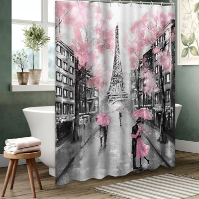 Paris Cityscape Oil Painting France Shower Curtain with 12 Hooks