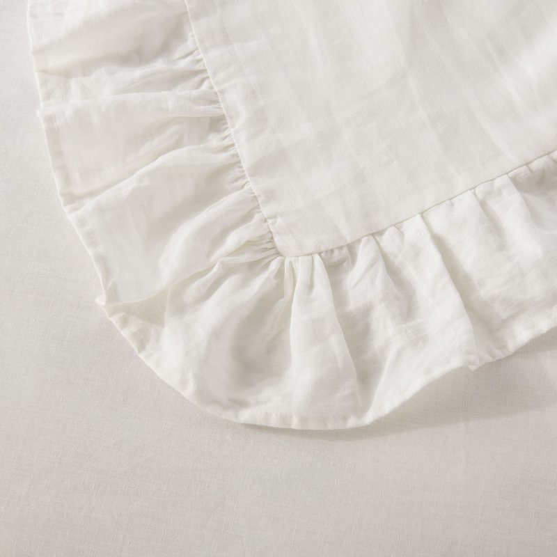 King Size Off-White Linen Ruffled Duvet Cover Set