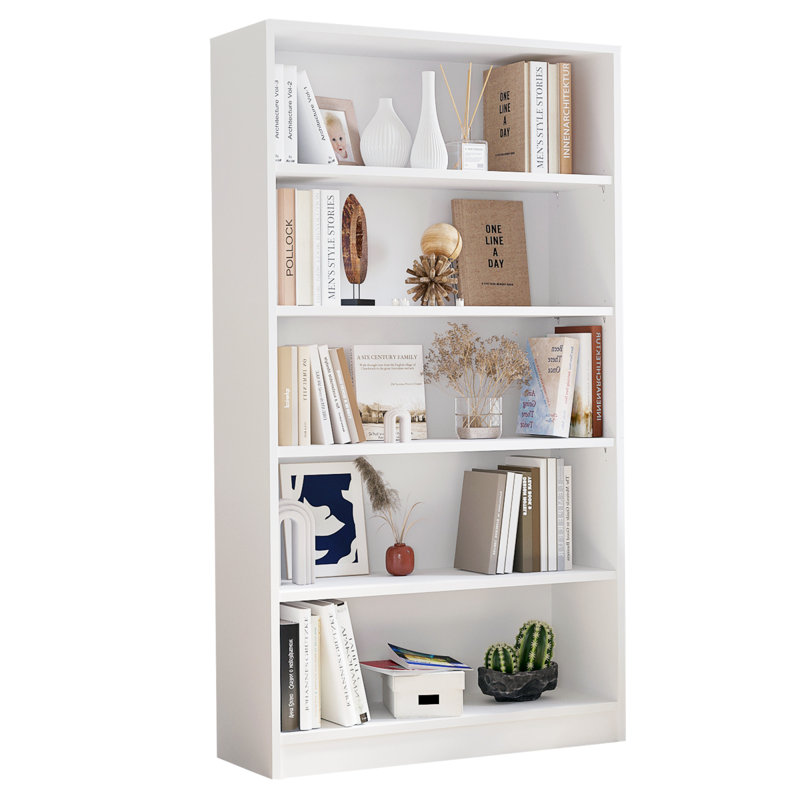 Bibliothèque robuste en MDF blanc à 5 tablettes pour le rangement moderne