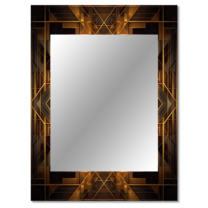 Or noir Fractal Tide V - miroir mural fractal, miroir décoratif doré, impression d'art en métal, 40 po x 30 po