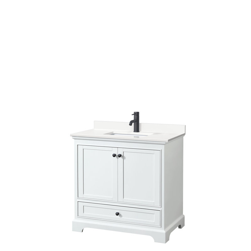 Ensemble de meuble-lavabo simple autoportant 36 po avec plateau en quartz Deborah, WDX13520, Blanc, Noir mat