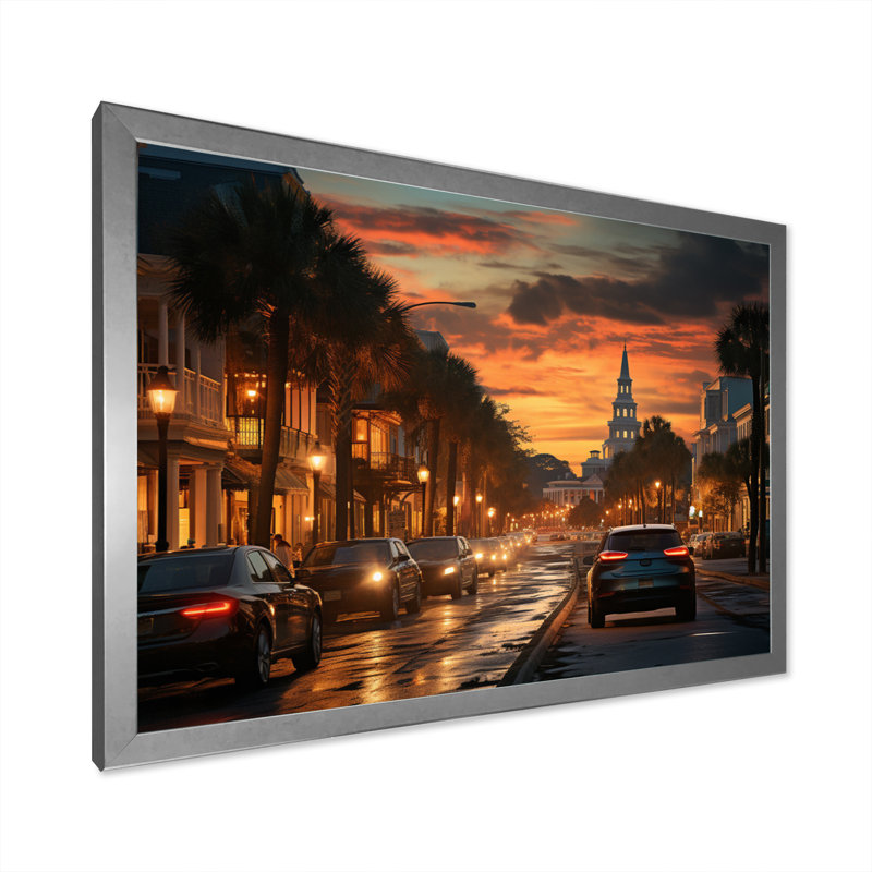Charleston Beautiful Cityscape III, reproduction d'art sur toile, Cadre photo argenté, L 32 po x H 24 po