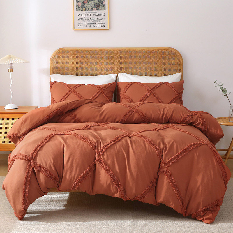 Solayne Boho Tufted Duvet Cover Set – Textured Geometric Pattern, Corner Ties & Zipper Closure, Full Duvet Cover + 2 Shams