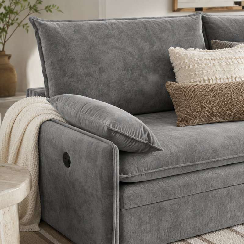 Canapé-lit chenille à 3 places Chenloria, canapé-lit moderne convertible 81,1 po avec siège profond, compartiment de rangement caché, port de chargement USB et couverture pliable 2-en-1