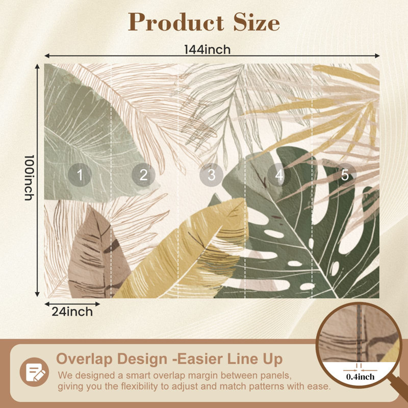 Papier peint à peler et coller feuilles murales tropicales imprimées de couleurs neutres douces H 100 po x l 144 po papier mural amovible en PVC auto-adhésif pour chambre à coucher salon bureau à domicile
