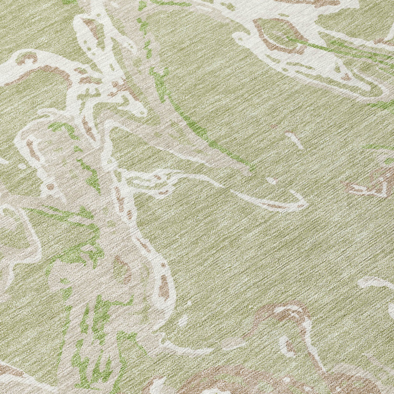 Aloe Green Abstract Flat Woven Washable Rug 2'6" x 3'10"