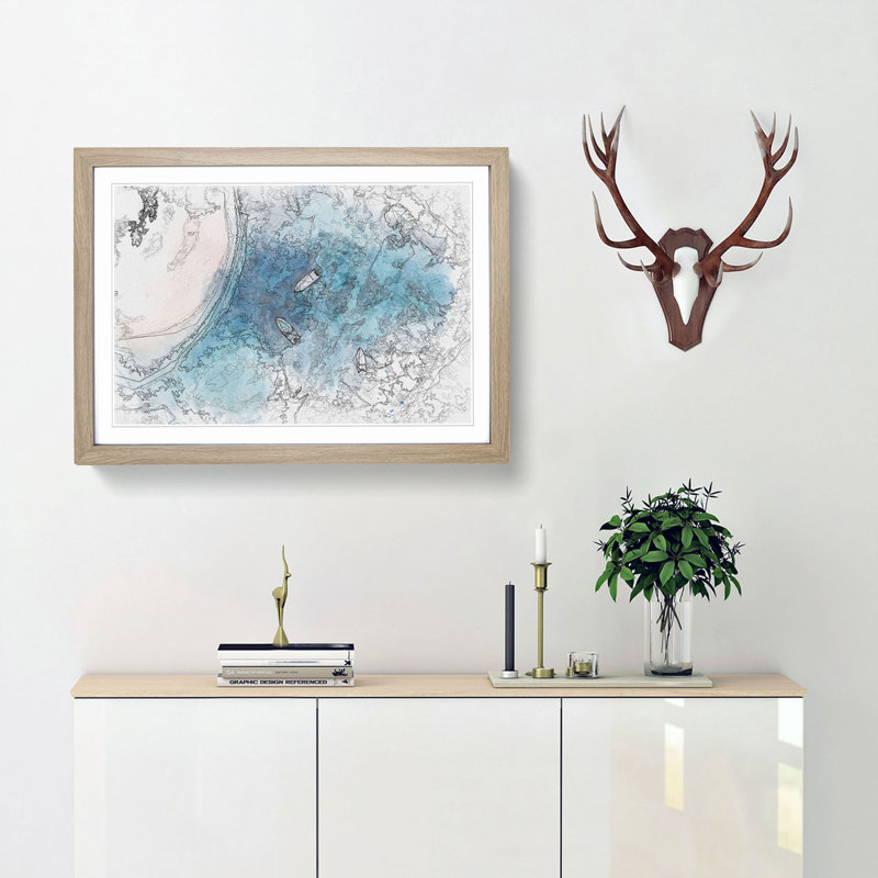 Boats in Abstract - Picture Frame Drawing Print, 48cm H x 65cm W x 2cm D, Oak Framed