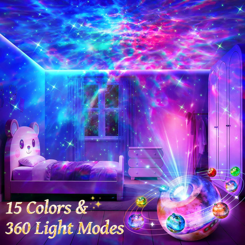 Projecteur Galaxy pour chambre à coucher, projecteur de lumière galaxie 15 couleurs pour enfants