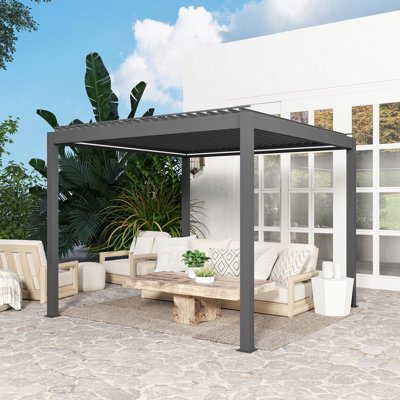 Outsunny 3 x 3 m Electric Louvered Pergola with LED Lights, Remote