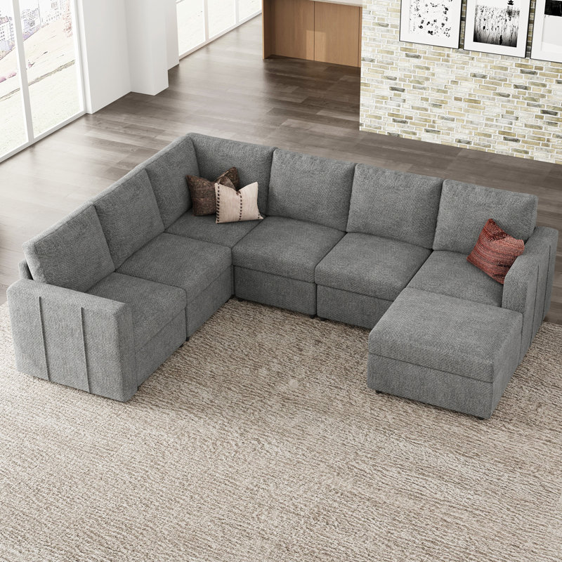 Seybert 8-Piece Chenille L Shaped Modular Corner Sofa Convertible U Shaped Living Room Couch With Storage Ottoman