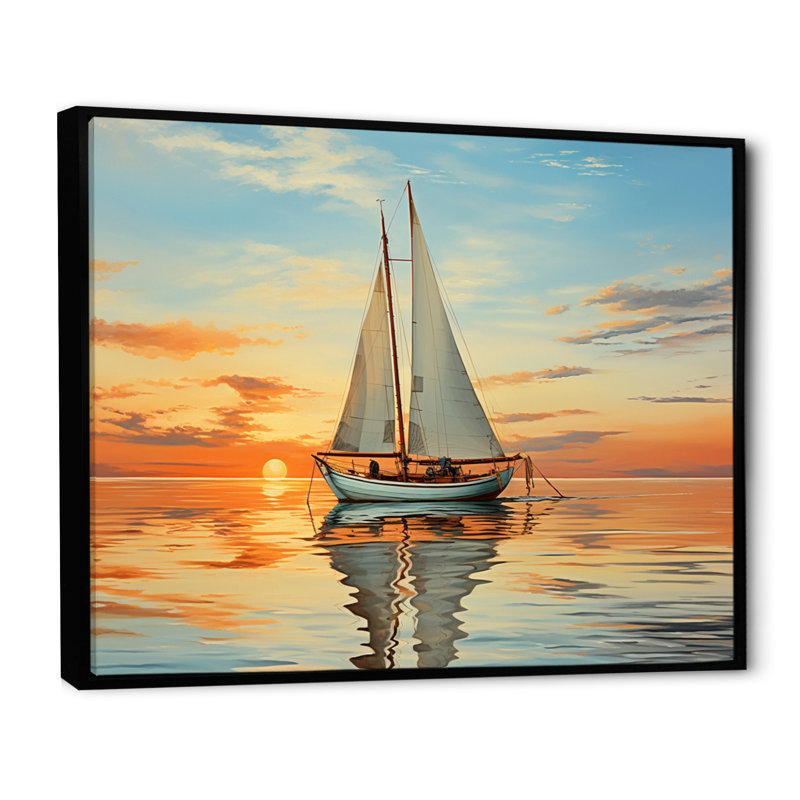 Voilier, réflexion rythmique I sur toile, H 30 po x l 40 po x P 1,5 po, Cadre flottant noir