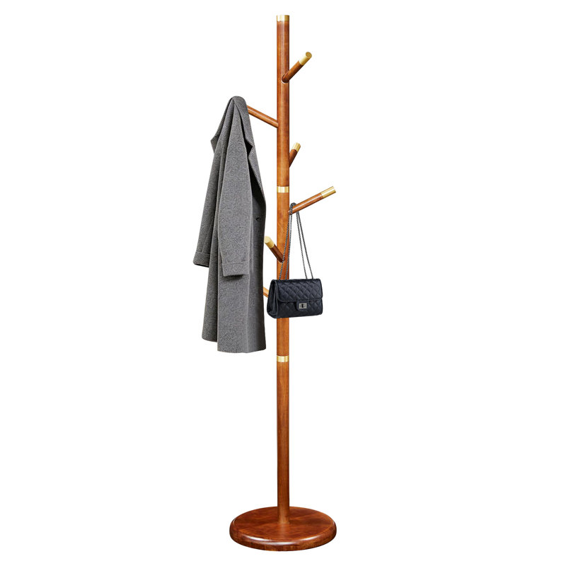 Portemanteau autoportant en bois massif avec 6 crochets et rangement pour chapeaux
