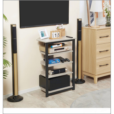 TV Stand, AV Media Stand, Corner Audio Tower with Storage Shelves and Steel Frame, Living Room Storage,