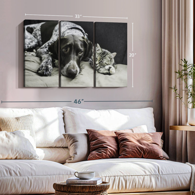 «Dog and Cat Friends» sur toile, H 20 po x l 33 po