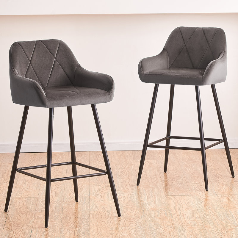 Lovington 71cm Velvet Bar Stools with Armrest, Grey