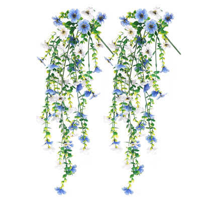 2 Pack Artificial Hanging Flowers for Outdoors 29.5" UV Resistant Faux Violets for Front Door Porch Patio Yard Decor
