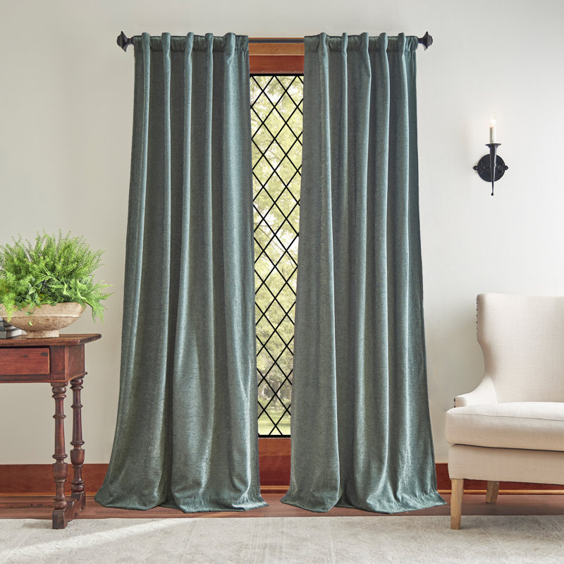Naples Chenille Solid Semi-Sheer Rod Pocket Curtain Panels (Set of 2), Olive, 37" W x 84" L