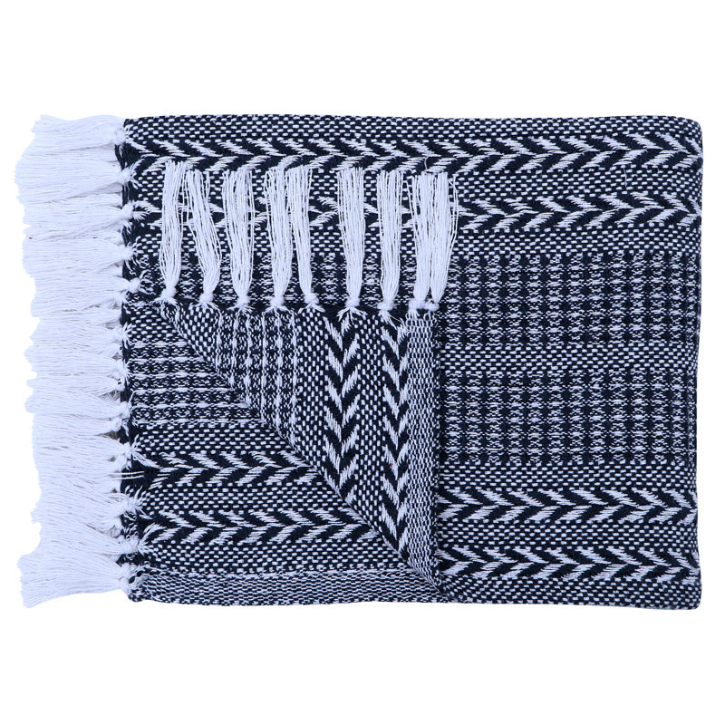 Navy and White Chevron Cotton Throw Blanket Set