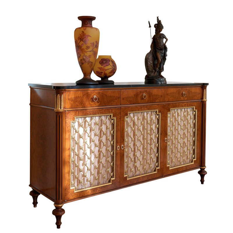 New Empire 61.42'' W Solid Wood Sideboard, Nero Marquinia, Aged Gold