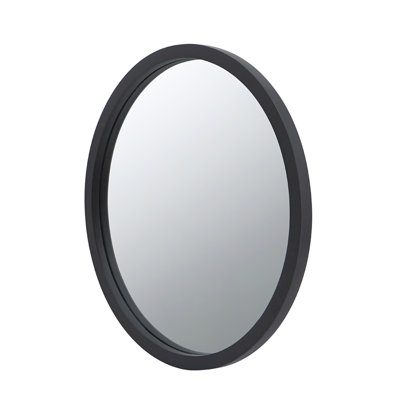 20" X 20" Circle Wall Mirror With Wooden Frame And Black Finish