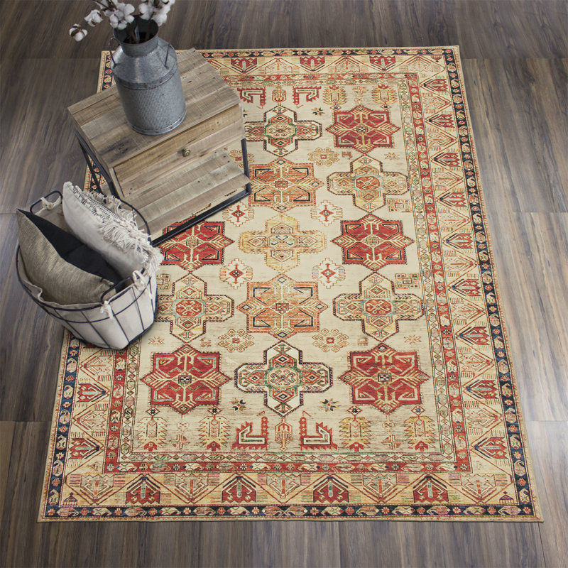 Tapis ottoman à tissage plat oriental ivoire, Rectangle 5 pi x 7 pi