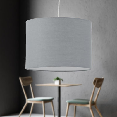 20cm H Cotton Drum Pendant Shade ( Uno ) in Grey