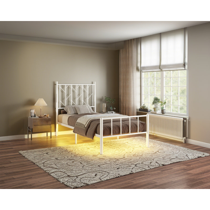 Kasadie Metal Slat Storage Bed with LED Lights, Queen, White