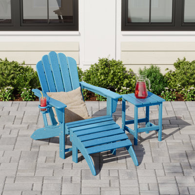 Outdoor Poly Adirondack Chair With Side Table And Ottoman