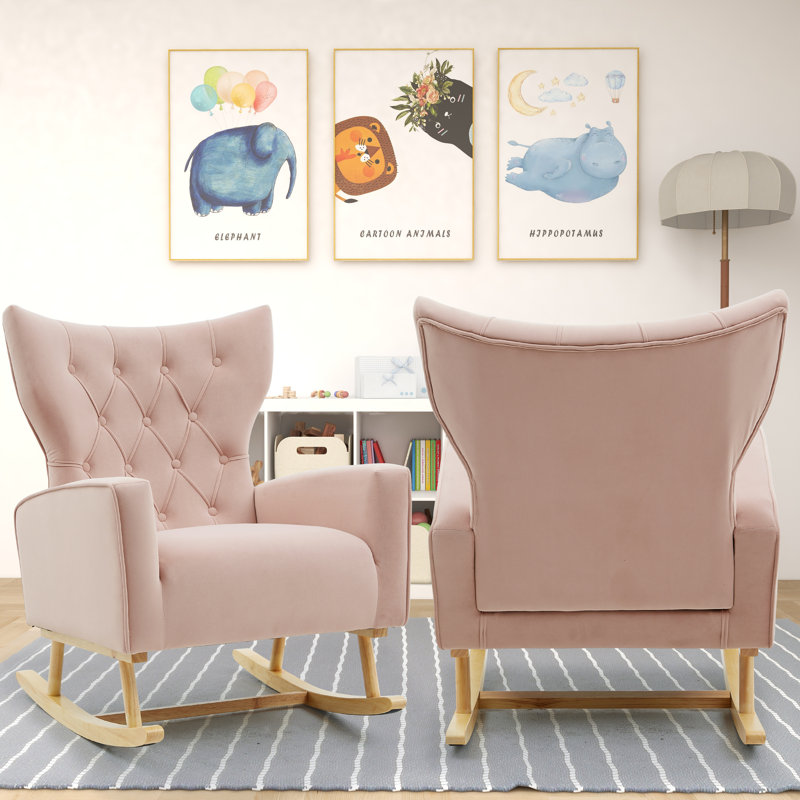 Chaise berçante Jahsun, Velours rose