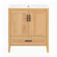 Meuble-lavabo de 30 po en grain de bois naturel avec comptoir en céramique, pieds en bois massif, portes doubles et tiroir inférieur à fermeture en douceur, tablette intérieure réglable, organisateurs de porte