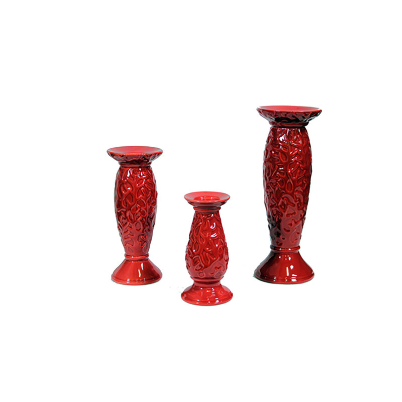 Ensemble de chandelles en céramique 3 pièces pilier, Rouge