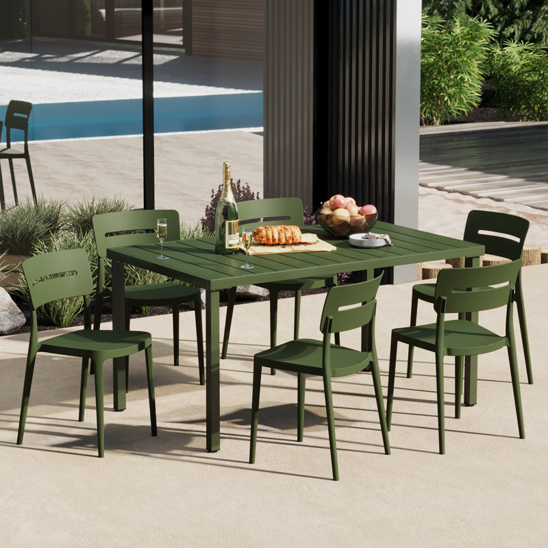 Ensemble de salle à manger rectangulaire pour 6 personnes, Vert
