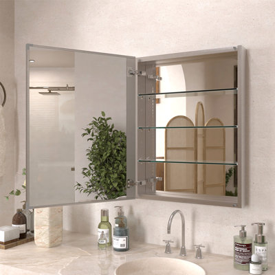 30 H x 23 W Frameless Medicine Cabinet with Mirrored Door for Recessed or Surface Bathroom Wall Storage