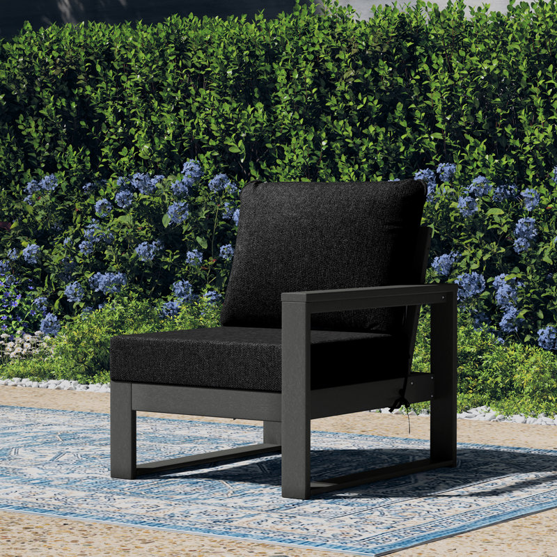 Chaise de patio à accoudoirs droits avec cadre, Gris, Noir, noir, noir, noir
