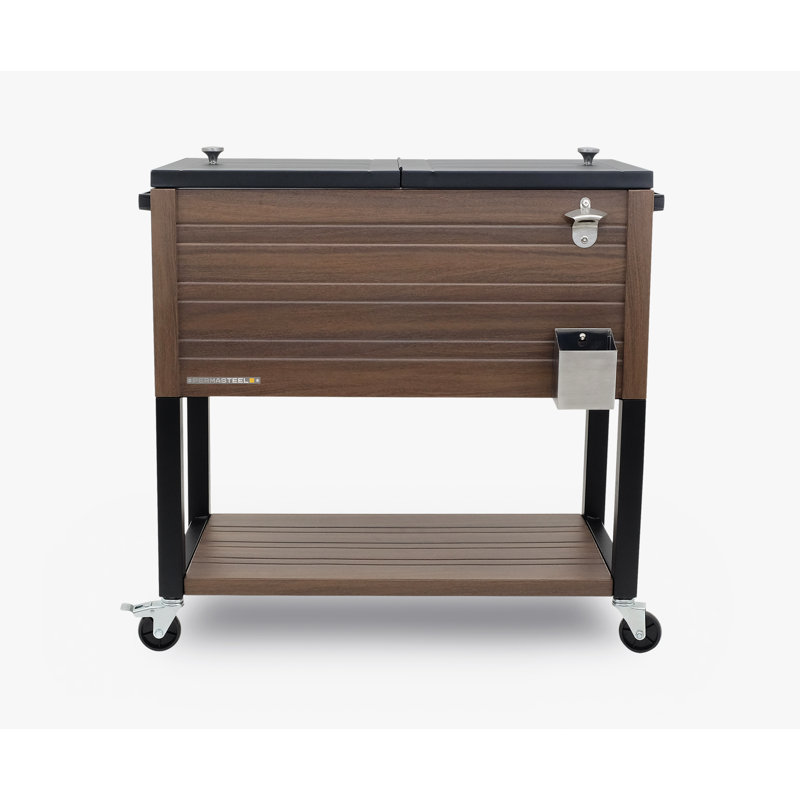 Permasteel 80-Quart Brown Woodgrain Rolling Patio Cooler with Insulated Basin