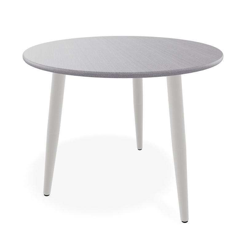 23" Round Rustic Polymer Outdoor End Table with Tapered Legs, Gray/Snow