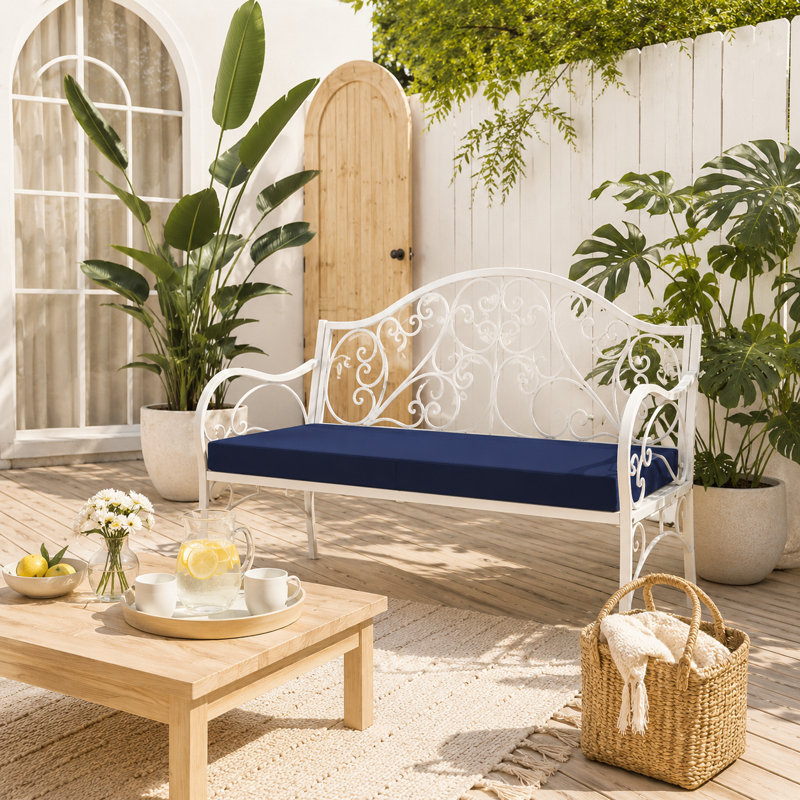 Outdooor Patio Chair Cushion 48"×18", High Density Foam Seat Cushion with Removable Waterproof Cover & Tie Straps,  Navy Blue,1 Pack