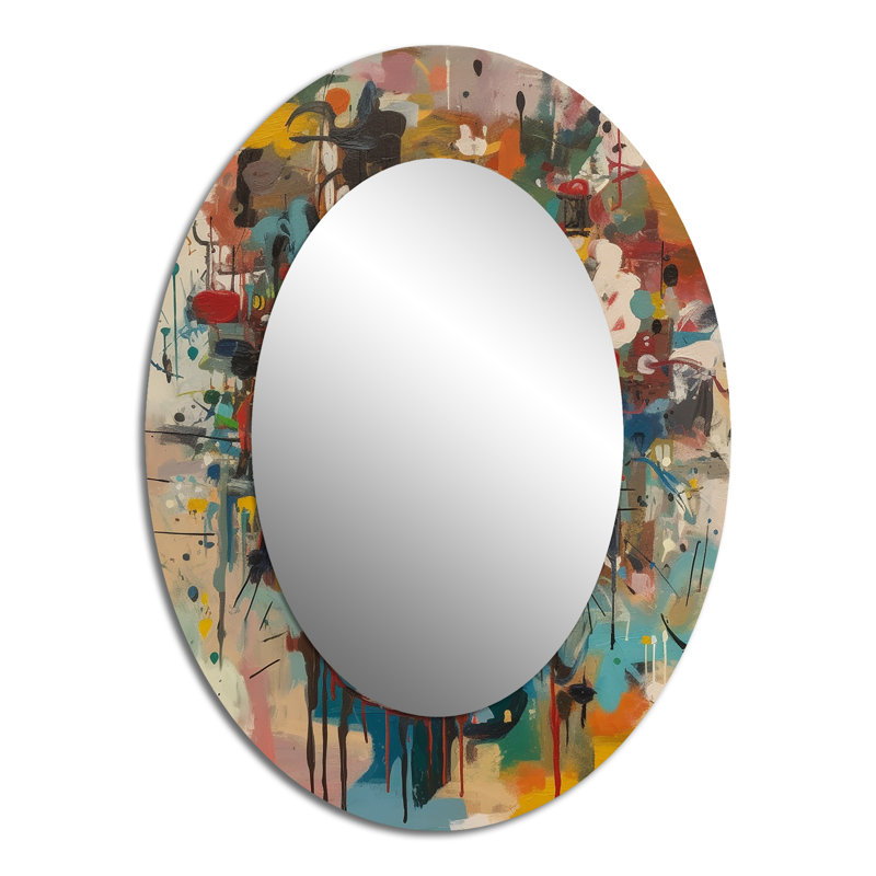 Abstract Face Portrait II - Yellow Modern Oval Wall Mirror, 40" x 30"