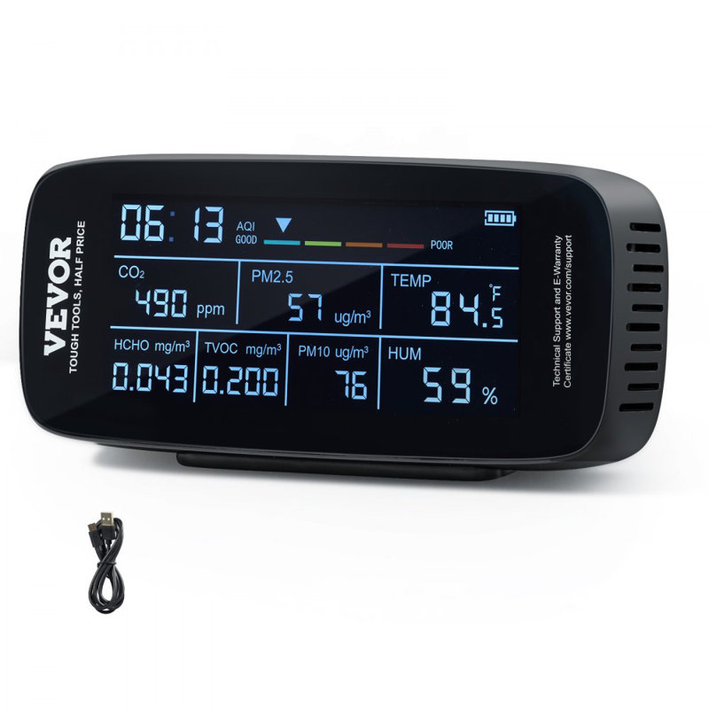 Air Quality Monitor 9-IN-1, CO2, Temperature, Humidity, Formaldehyde TVOC AQI Tester, Professional PM2.5 PM10 PM1.0 Particle Counter for Indoor/Outdoor, Air Quality Meter  w/Alarm Thresholds
