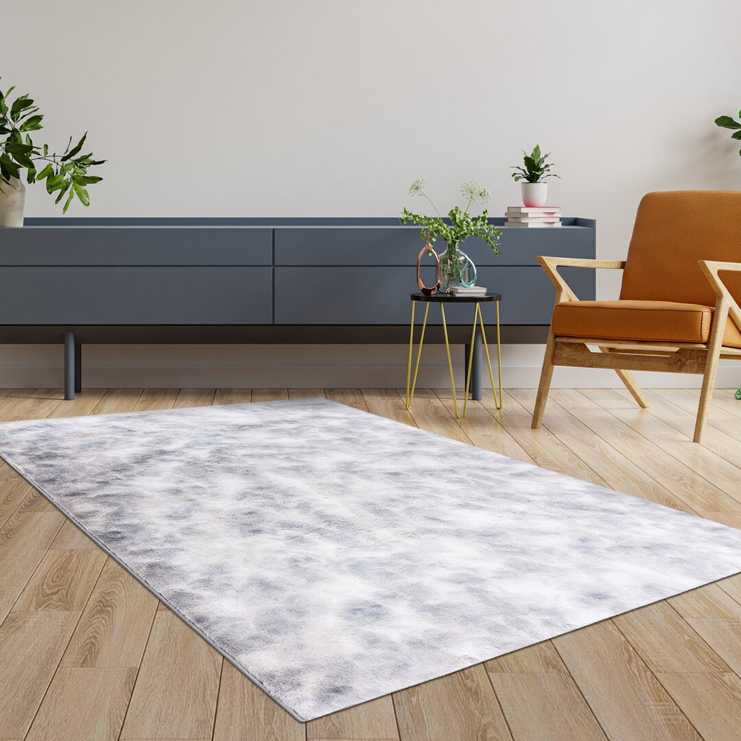 Teppich Hochflor Wohnzimmer Einfarbig Grau Weicher Wohnzimmerteppich Soft Touch - Tie-Dye-Optik - Modern Dorrel