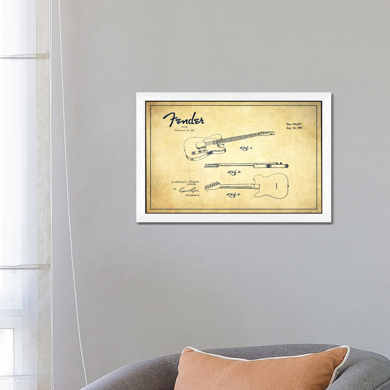 Fender Guitar - Print on Canvas, 152.5 cm H x 101.5 cm W, White Framed